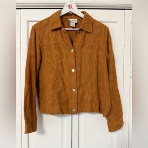 Coldwater Creek Button Down Shirt Jacket Embroidered Western 100% Cotton Cottage